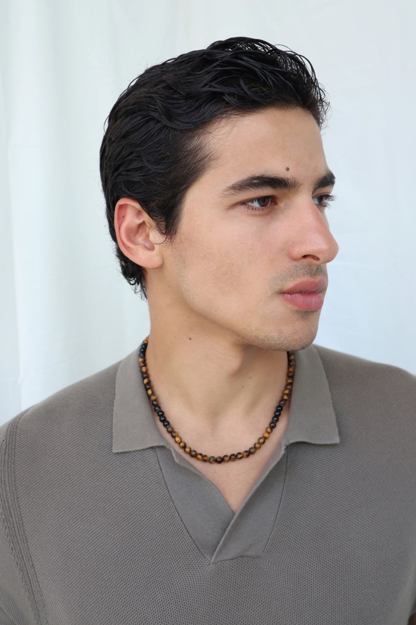 Mens Tiger’s Eye & Onyx beaded Necklace |  Confidence & Protection