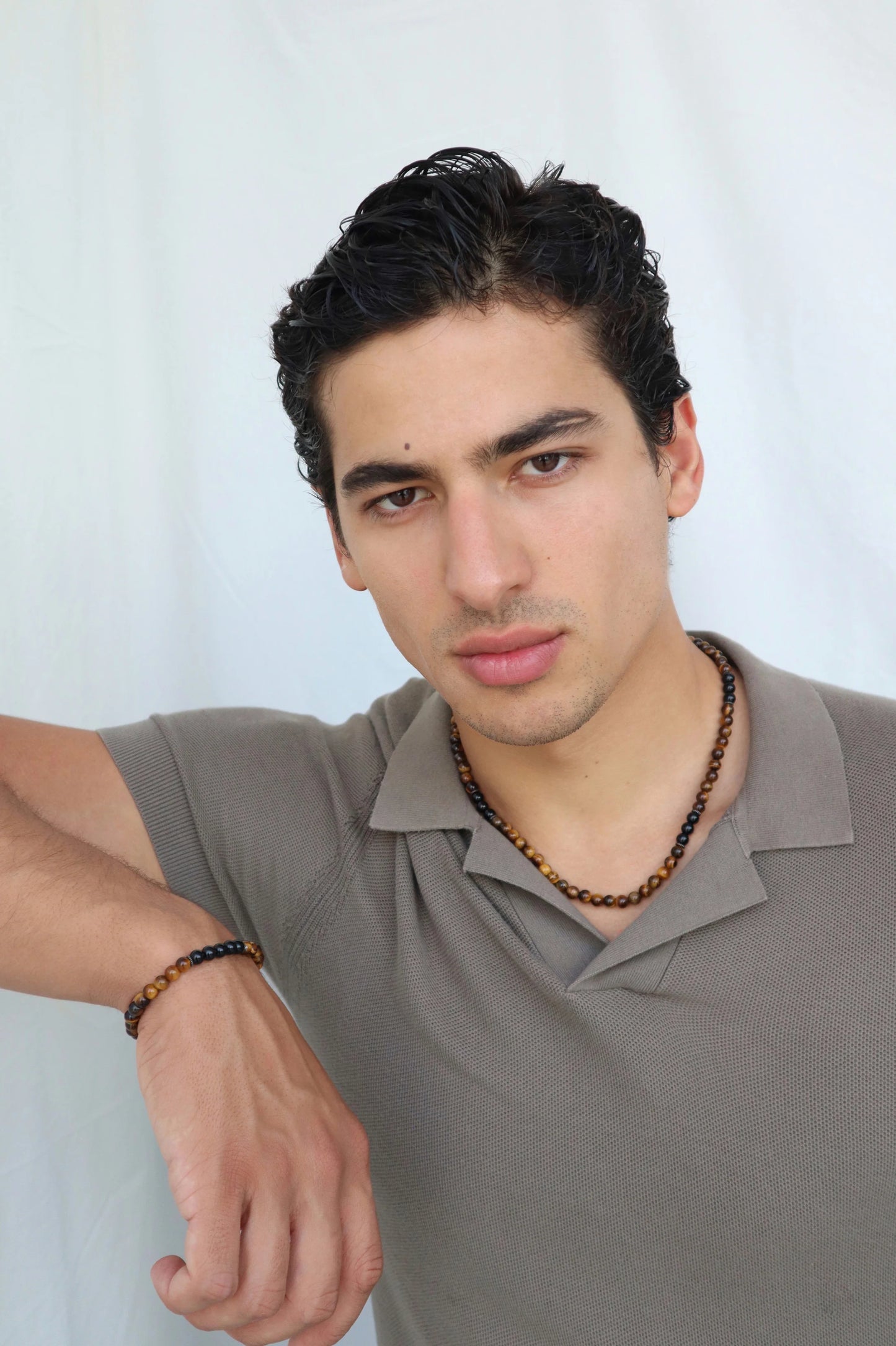 Mens Tiger’s Eye & Onyx beaded Necklace |  Confidence & Protection