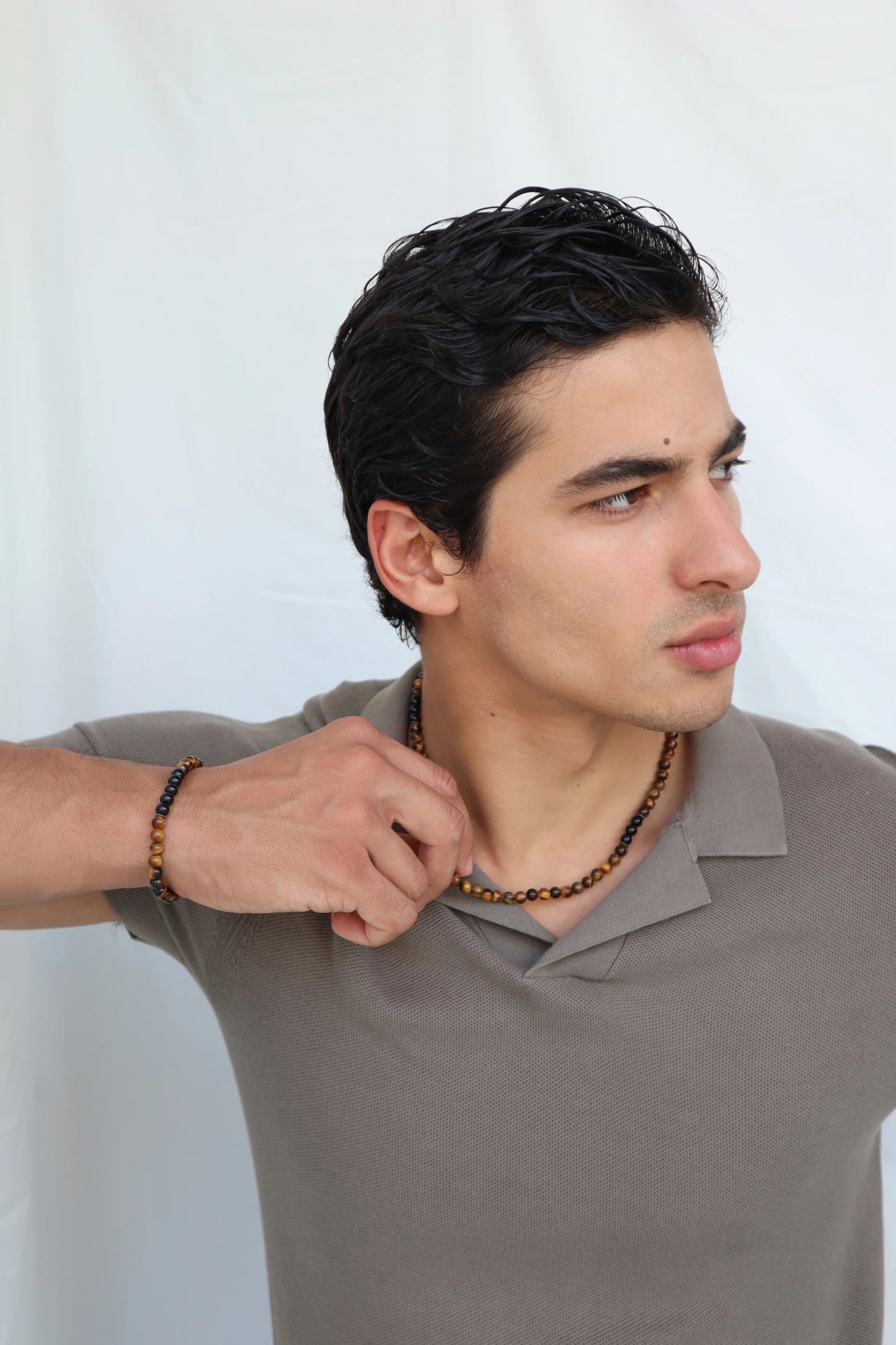 Mens Tiger’s Eye & Onyx beaded Necklace |  Confidence & Protection