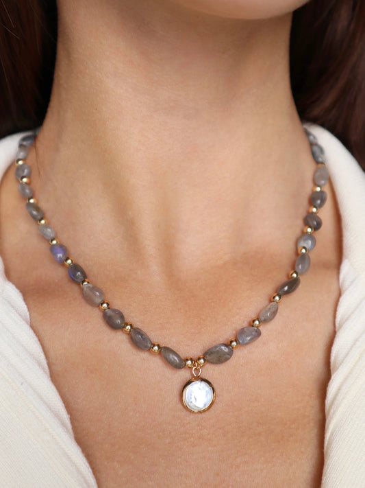 Labradorite Necklace | Mother of Pearl Pendant | Transformation & Intuition