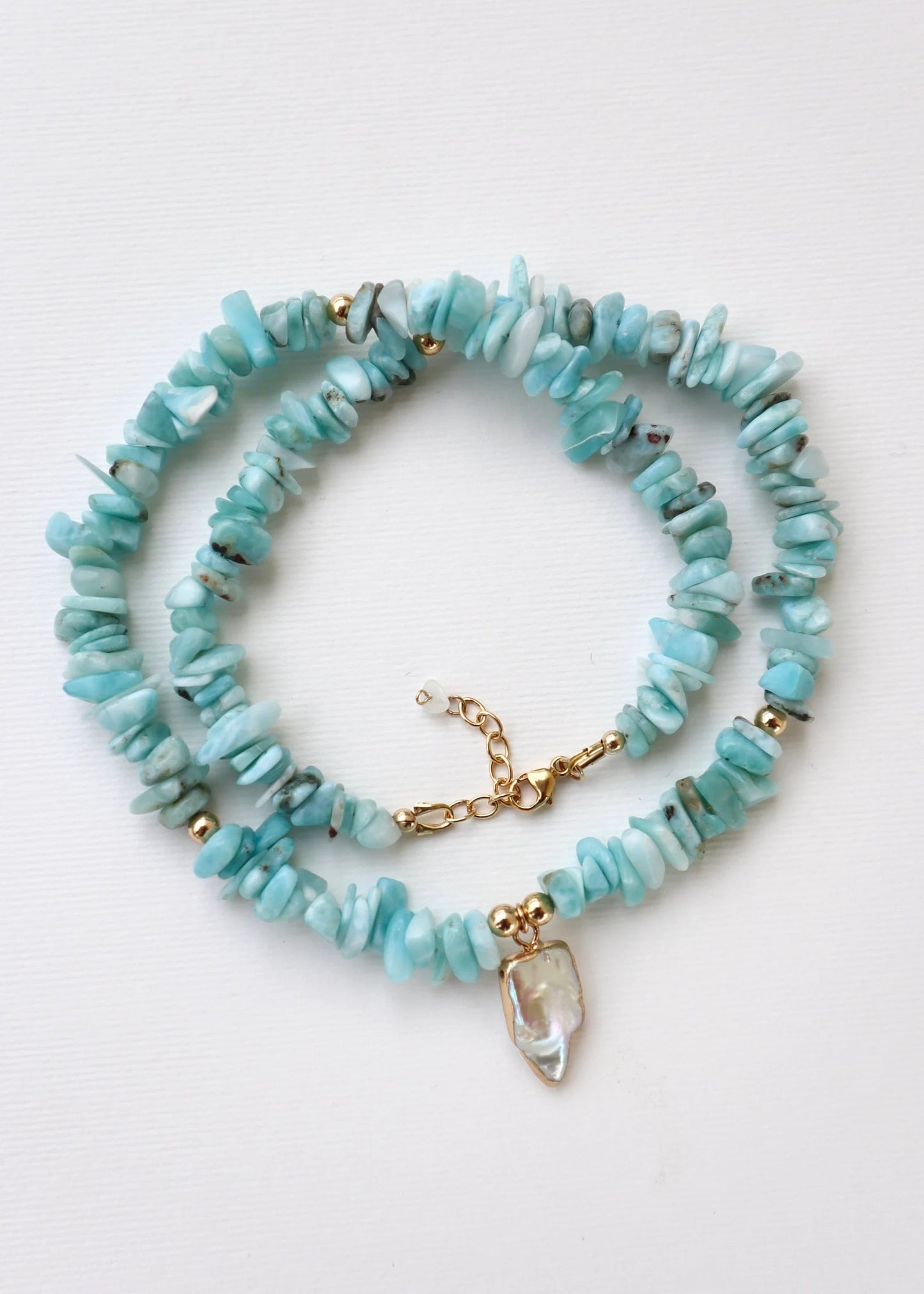 Aquamarine Necklace | Mother of Pearl Pendant | Clarity & Intuition