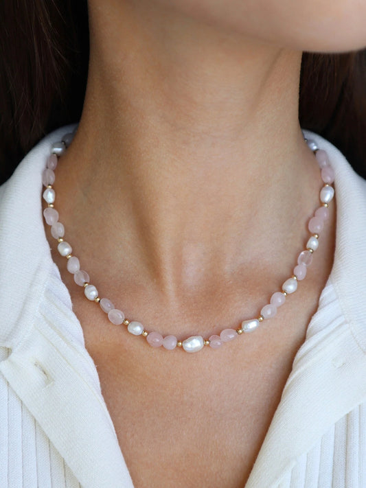 Rose Quartz & Freshwater Pearl Necklace | Love & Nurturing