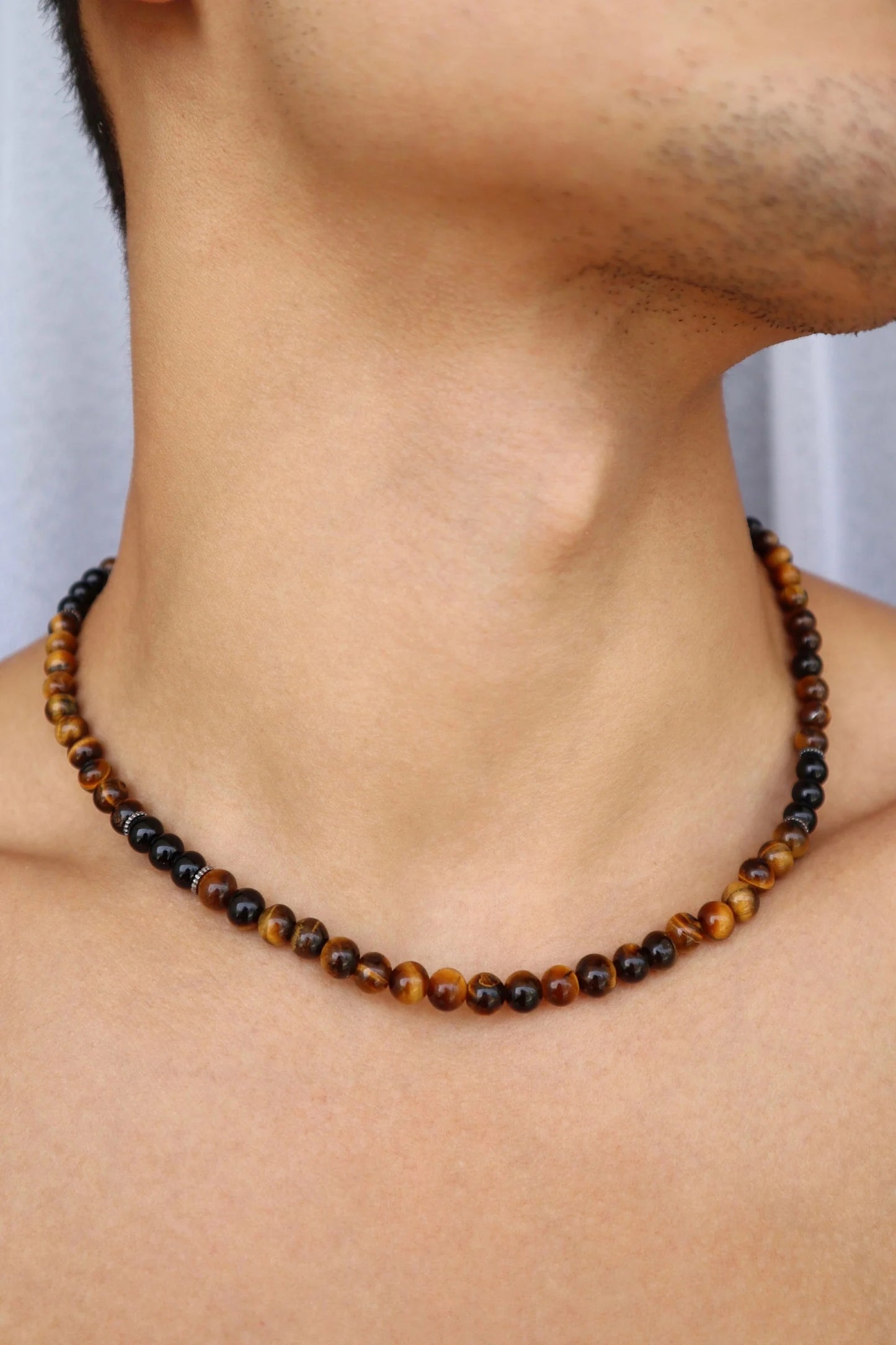 Mens Tiger’s Eye & Onyx beaded Necklace |  Confidence & Protection
